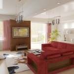 Квартира в современном минималистическом стиле. Гостиная с красной мебелью. Квартира в современном минималистическом стиле. Гостиная с красной мебелью.