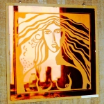 Портрет. Цветное стекло, отзеркаливание и пескоструй. Портрет. Цветное стекло, отзеркаливание и пескоструй.